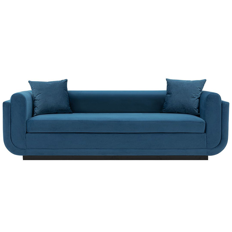Yussef 90.94'' Velvet Round Arm Sofa, Sapphire Blue Velvet
