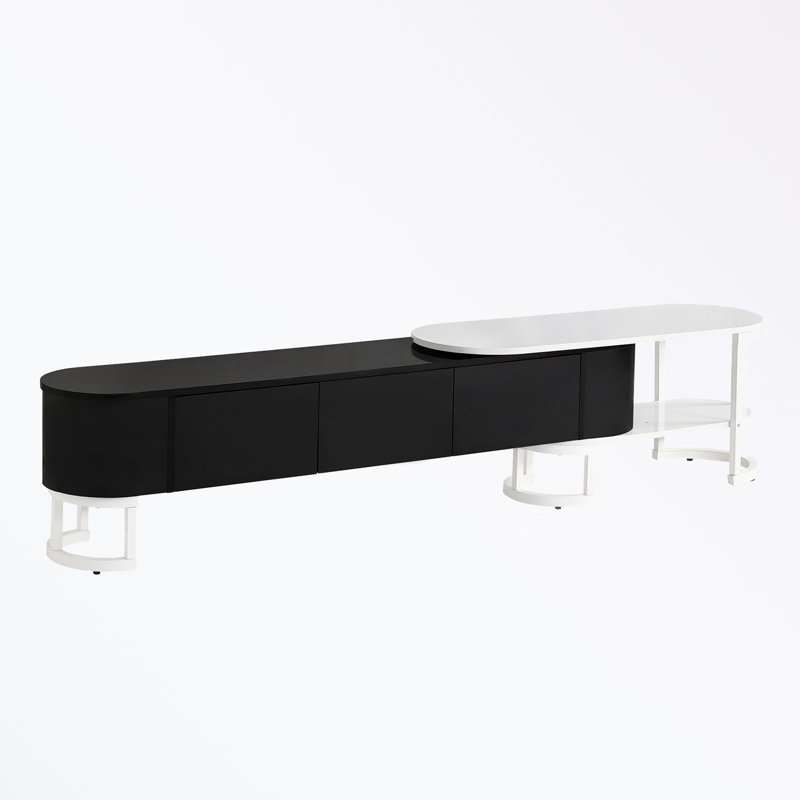 Modern Extendable TV Stand with 3 Drawers, Black/White