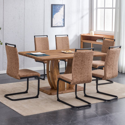 Ensemble de salle à manger à piédestal en bois massif avec chaises rembourrées Aria (ensemble de 7)