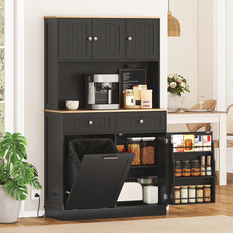 68 po, armoire de cuisine avec station de charge, noir, Noir