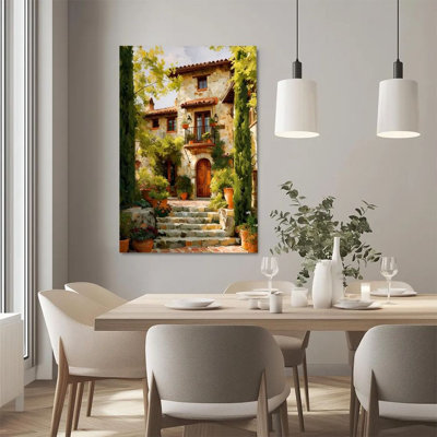 1 pièce, impression sur toile encadrée, cour méditerranée, structures en pierre et plantes vertes, décor de style paysage réaliste, parfait pour la décoration de chambre salon chambre bureau cuisine salle de bain décor à la maison, cadeau idéal