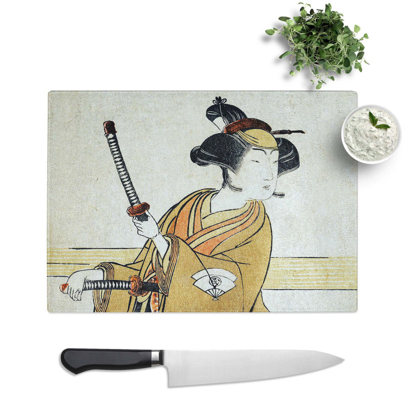Tempered Glass Woman with Samurai Swords by Katsukawa Shunsho Chopping Board, 28.5 cm x 20 cm