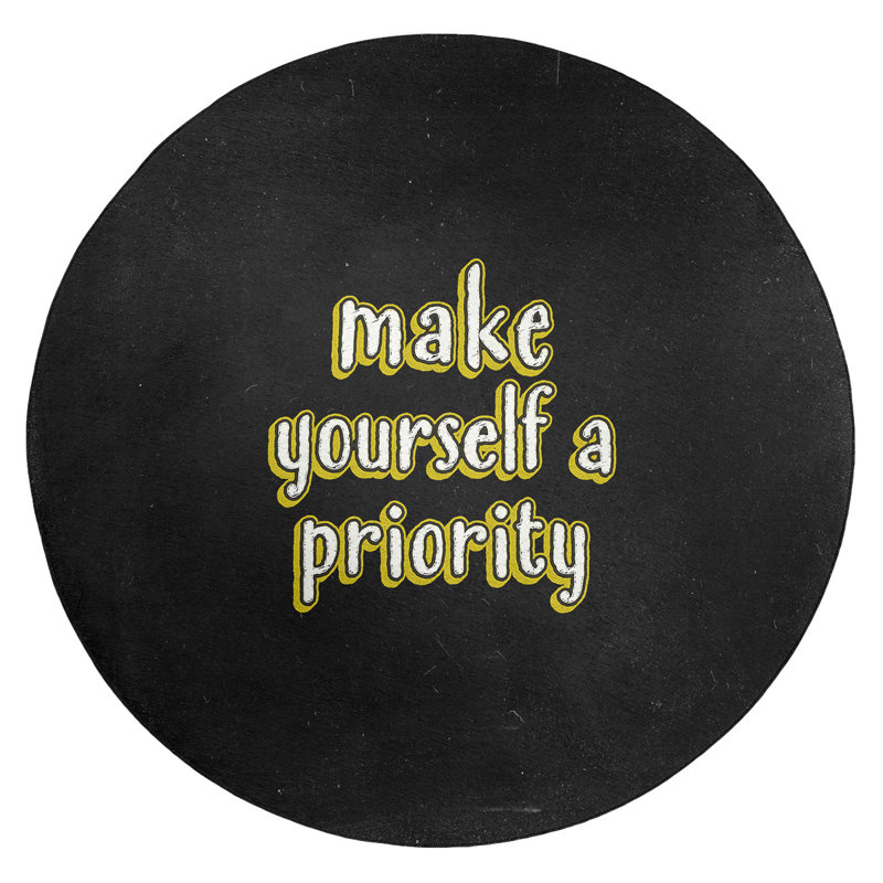 Tapis en poly-chenille style tableau noir style self love, Rond 5 pi