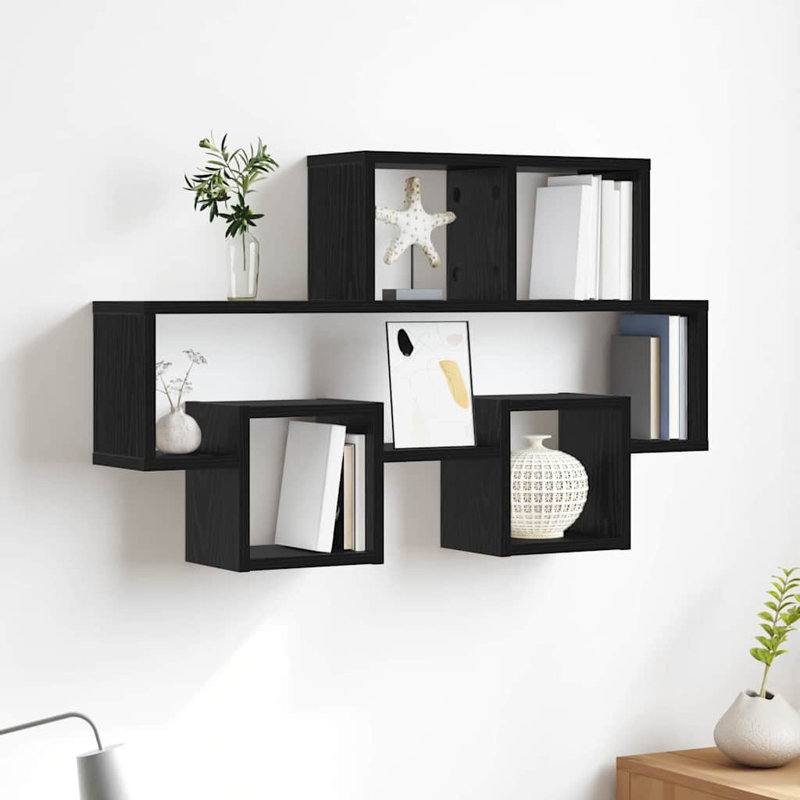 Wall Shelf With Shelf 82 X 15 X 51 Cm Engineered Wood, Black Oak