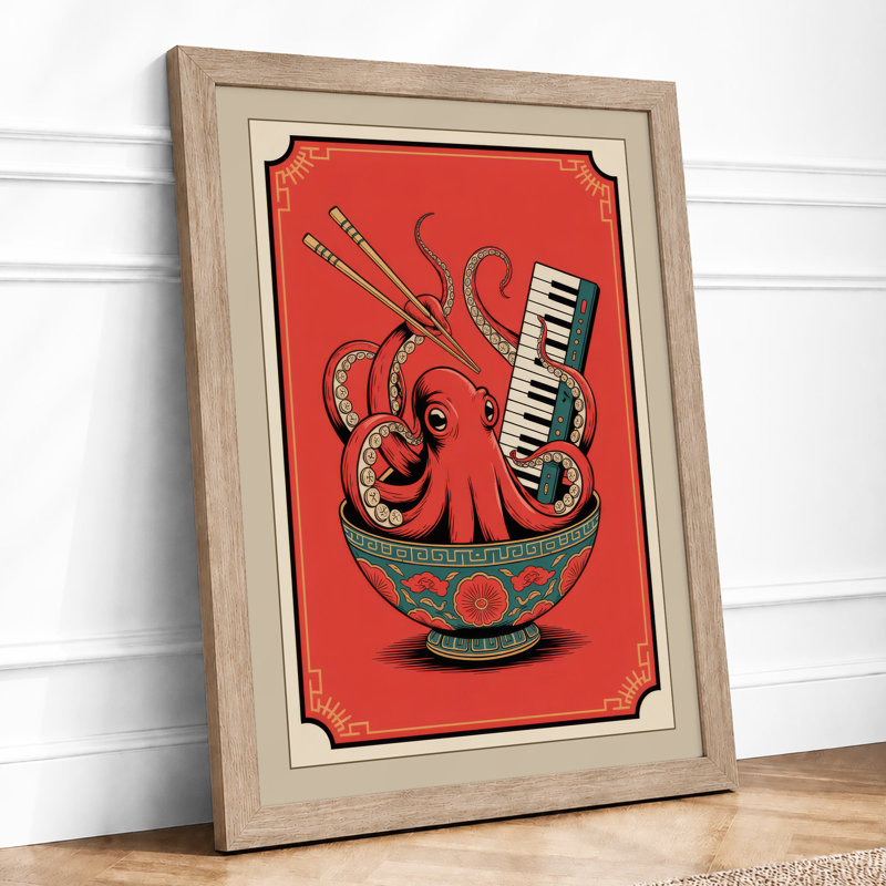 Octopus Conductor Retro - Framed Print, Oak, A4 - 29.7 x 21.0 cm
