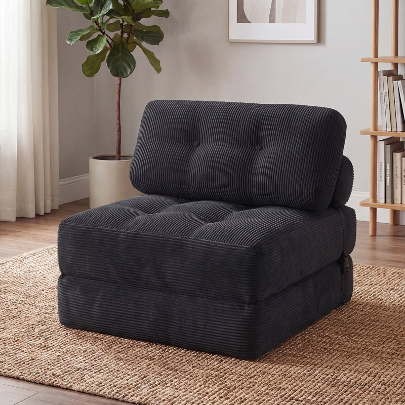 Folding Sofa Bed, Convertible Sleeper Chair with Pillow Back Support Corduroy Cover Black, Black