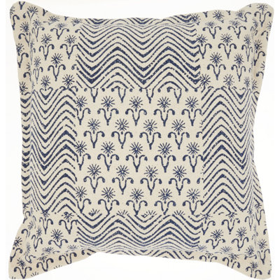 Indigo And Ivory Floral Waves Throw Pillow