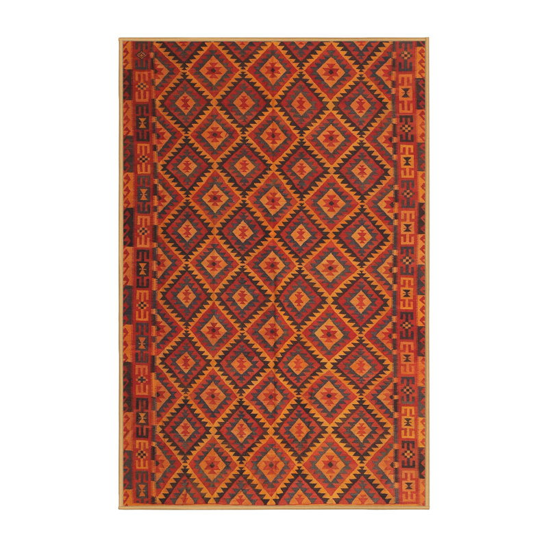 Tapis de zone orange/noir contemporaine, Rectangle 2 pi x 3 pi