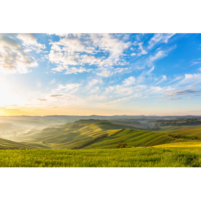 Sunrise In The Rolling Rural Landscape by TT - Wrapped Canvas Print