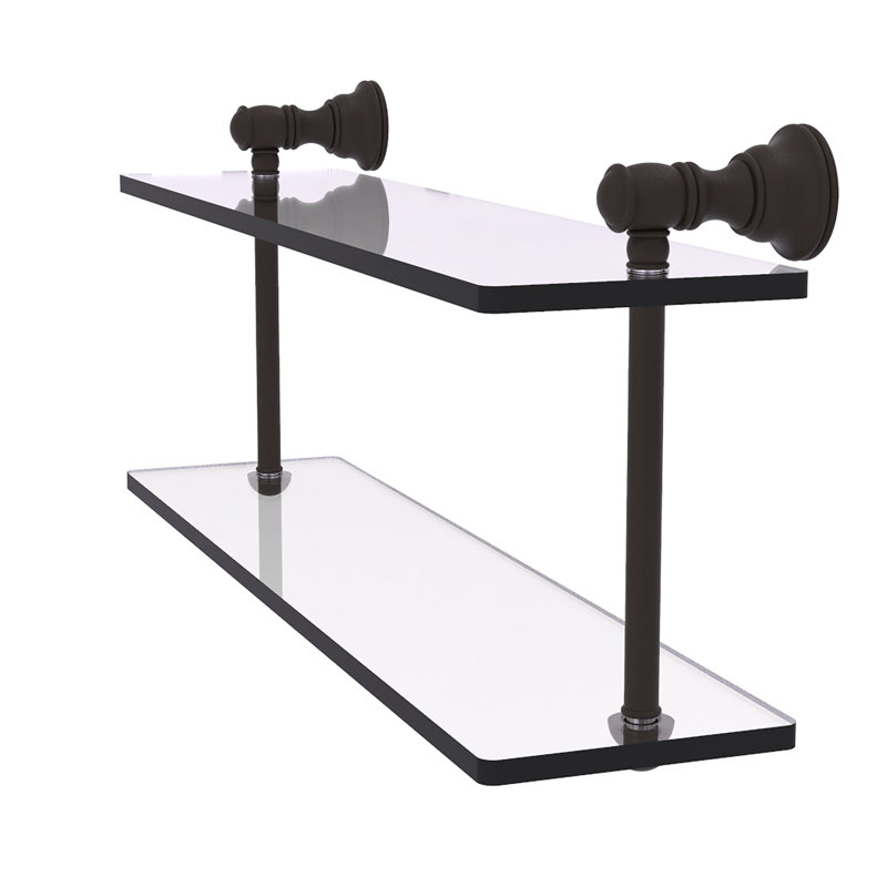 Freyja 2 Piece Glass Tiered Shelf, 5.6" H x 16" W x 9.2" D, Oil Rubbed Bronze