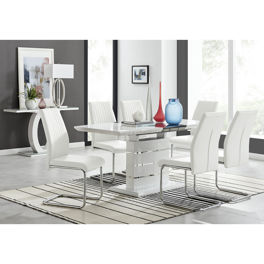 Everson High Gloss Extendable Dining Set with 6 Luxury Faux Leather Upholstered Dining Chairs East Urban Home Chair 