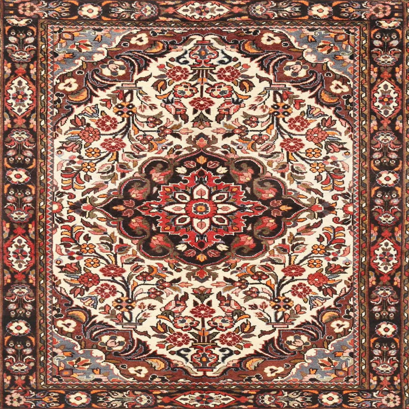 Tapis traditionnel beige / noir Gertraut, Carré 5 pi