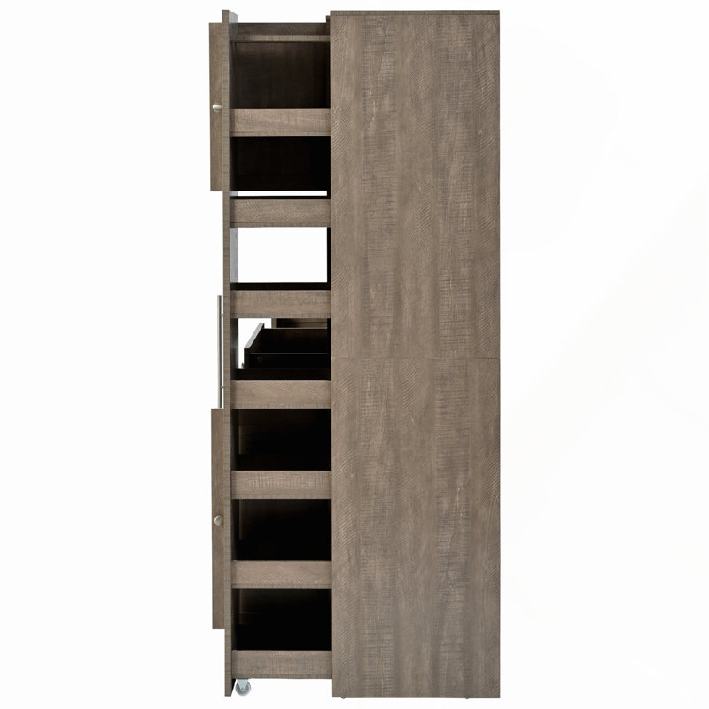 Buffet traditionnel autoportant avec huche, grande armoire de rangement pour garde-manger avec armoire latérale coulissante et tablettes réglables, brun