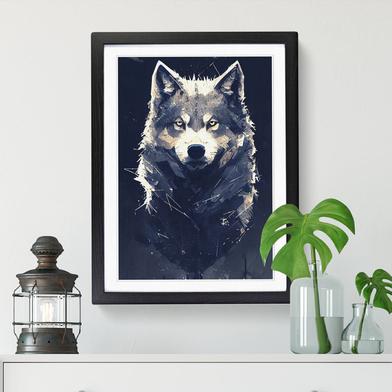 FRM-V0523-2917X Wolf Painting - Single Picture Frame Print, Black, 64cm H x 46cm W x 2cm D