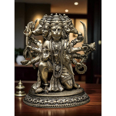 3 Inch Small Superfine Sitting Panchamukhi Lord Hanuman Brass Statue