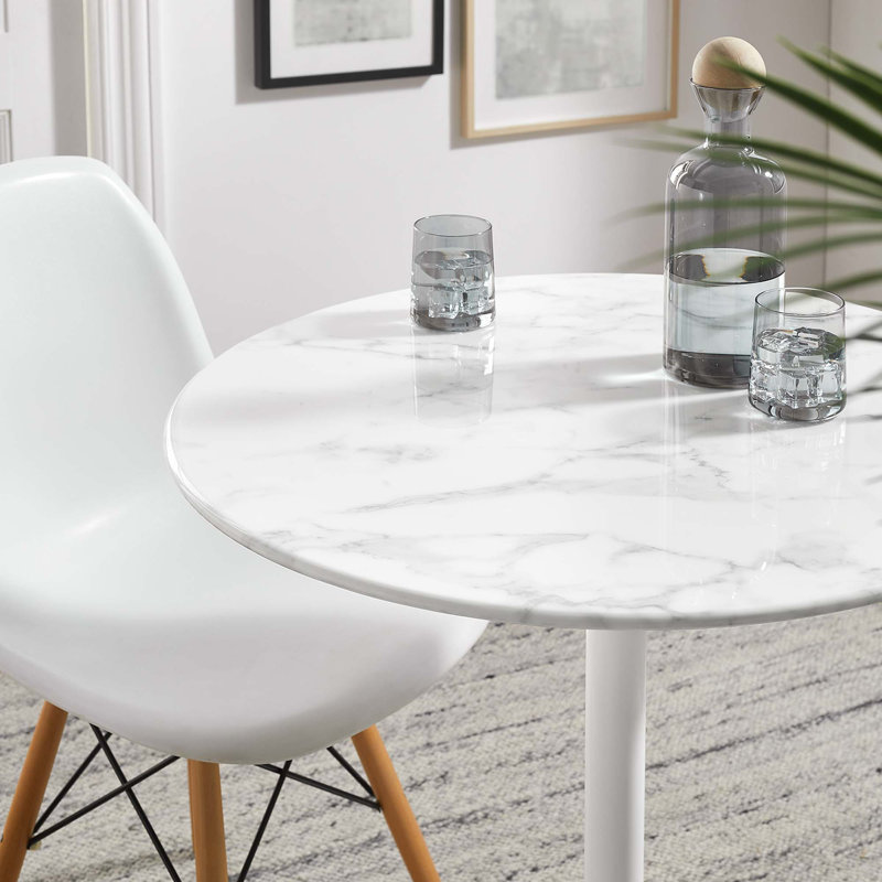 Round Artificial Marble Dining Table by , 29.5" H x 27.5" W x 27.5" L, White, White