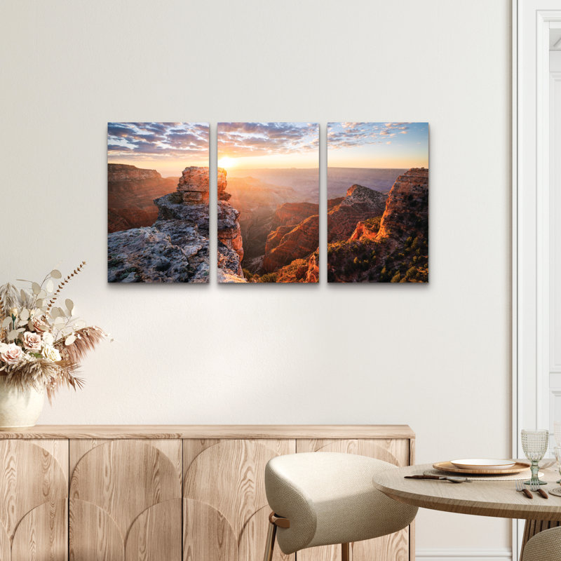 Ensemble de 3 panneaux - Stefan Hefele «Grand Canyon Rise», art mural sur toile pour le salon, la chambre à coucher ou le bureau 
