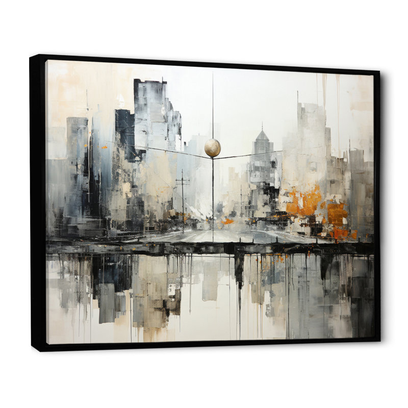 Paysage urbain abstrait I - impression, Cadre flottant noir, H 24 po x l 32 po x P 1 po