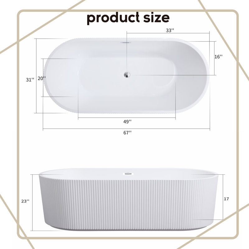 67'' x 29.51'' Freestanding Soaking Acrylic Bathtub