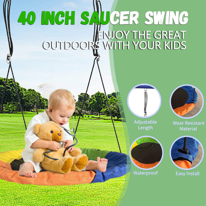 Balançoires pour enfants en métal 5 en 1 avec support en A robuste pour aire de jeu Sumij, Jaune/vert
