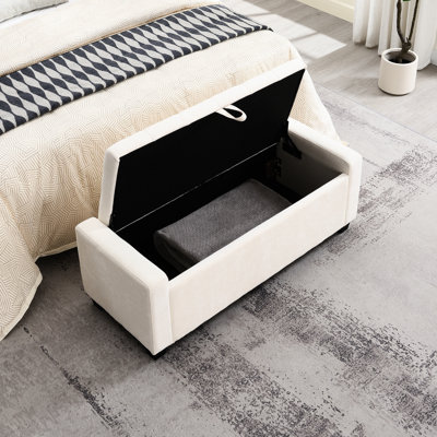 Rangement rembourré 48 po, beige, banc d'entrée avec charnière, capitonnage à boutons, coutures en losange, capacité de poids de 350 lb, moderne pour chambre à coucher, salon, rembourrage en mousse, banc beige en contreplaqué de pin 48 po, capitonné