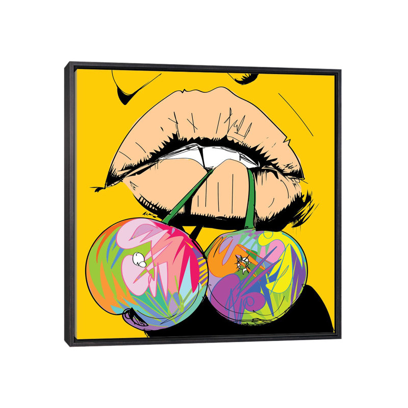 Cerises par Technodrome1 - impression d'art graphique, H 26 po x l 26 po x P 1,5 po, Toile avec cadre noir patiné, Aucun mat