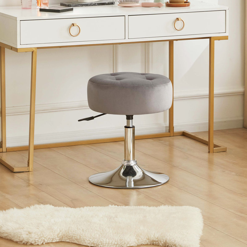 Tabouret de coiffeuse pivotant en velours de 16 po Leiser, Gris