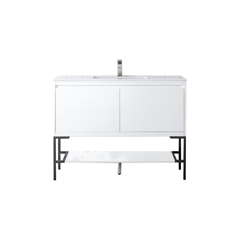 Mantova 47.25'' W Single Vanity, Glossy White/Champagne Brass, Glossy White