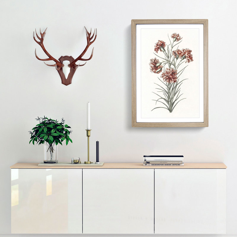 Six Carnations by Johan Teyler - Picture Frame Painting Print, Oak Framed, 48cm H x 36cm W x 2cm D