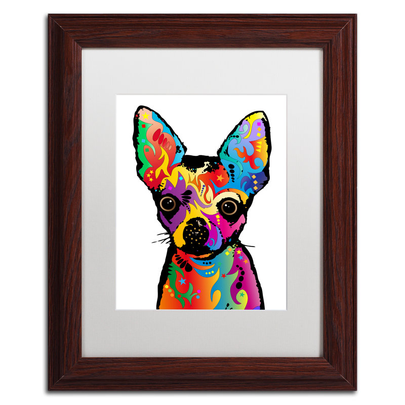 « chihuahua dog white », impression encadrée, H 14 po x l 11 po x P 0,5 po, Blanc mat, Cadre brun