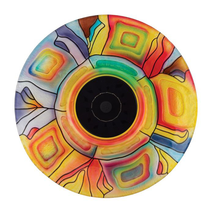 Colorful Art Glass Solar Fountain Birdbath with Stand