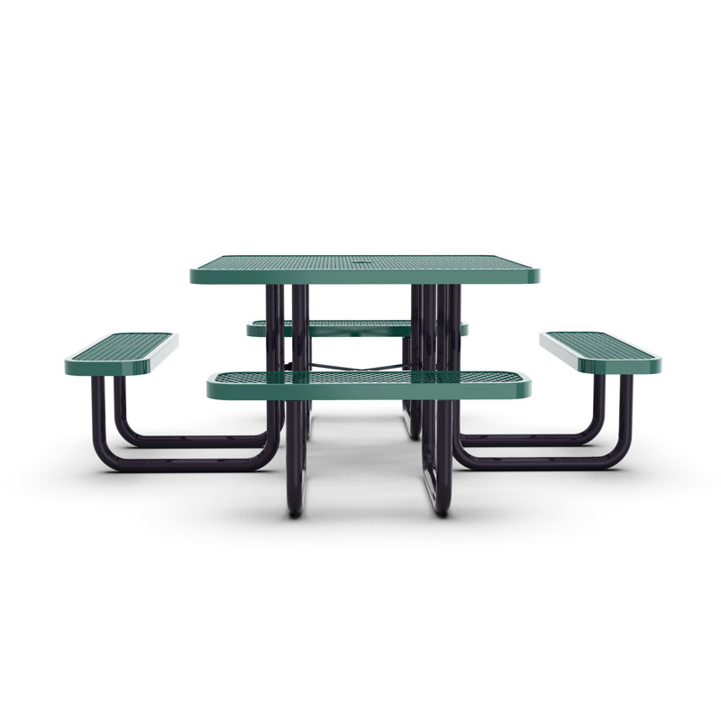 Hadleigh Commercial Grade Expanded Mesh Metal Outdoor Picnic Table, Green