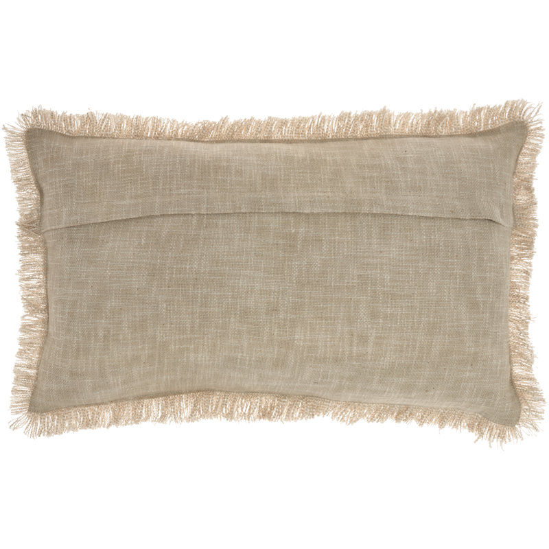 Taupe Stonewash Cotton Lumbar Pillow with Fringe Edges