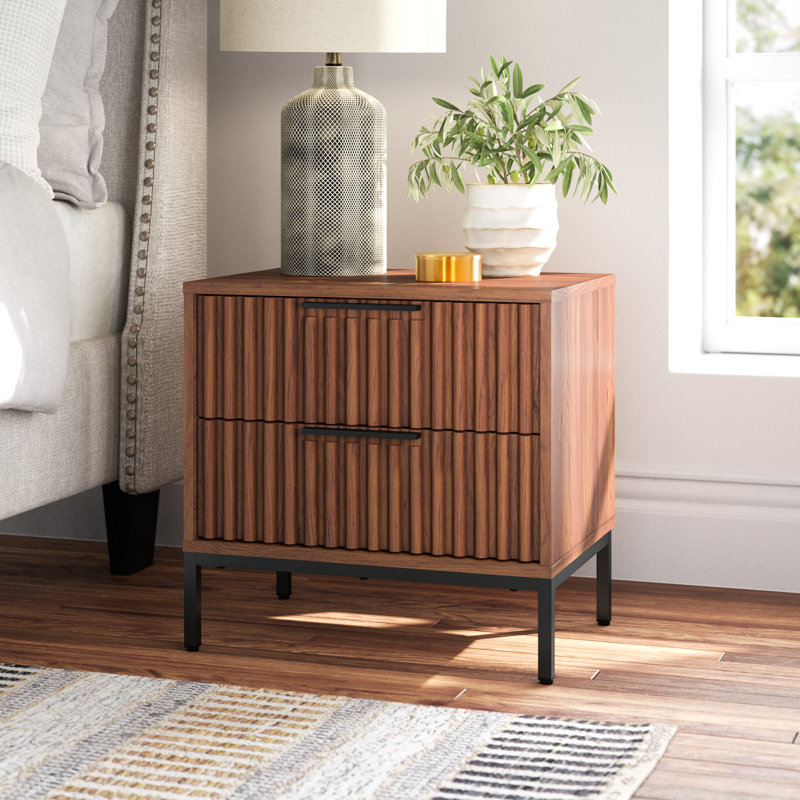 Burgess 2 - Drawer 22.1" Nightstand, Walnut / Black