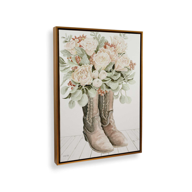 Reproduction d'art «Peach Street Cowboy» par Cindy Jacobs, L 24 po x H 32 po, Or, Toile avec cadre