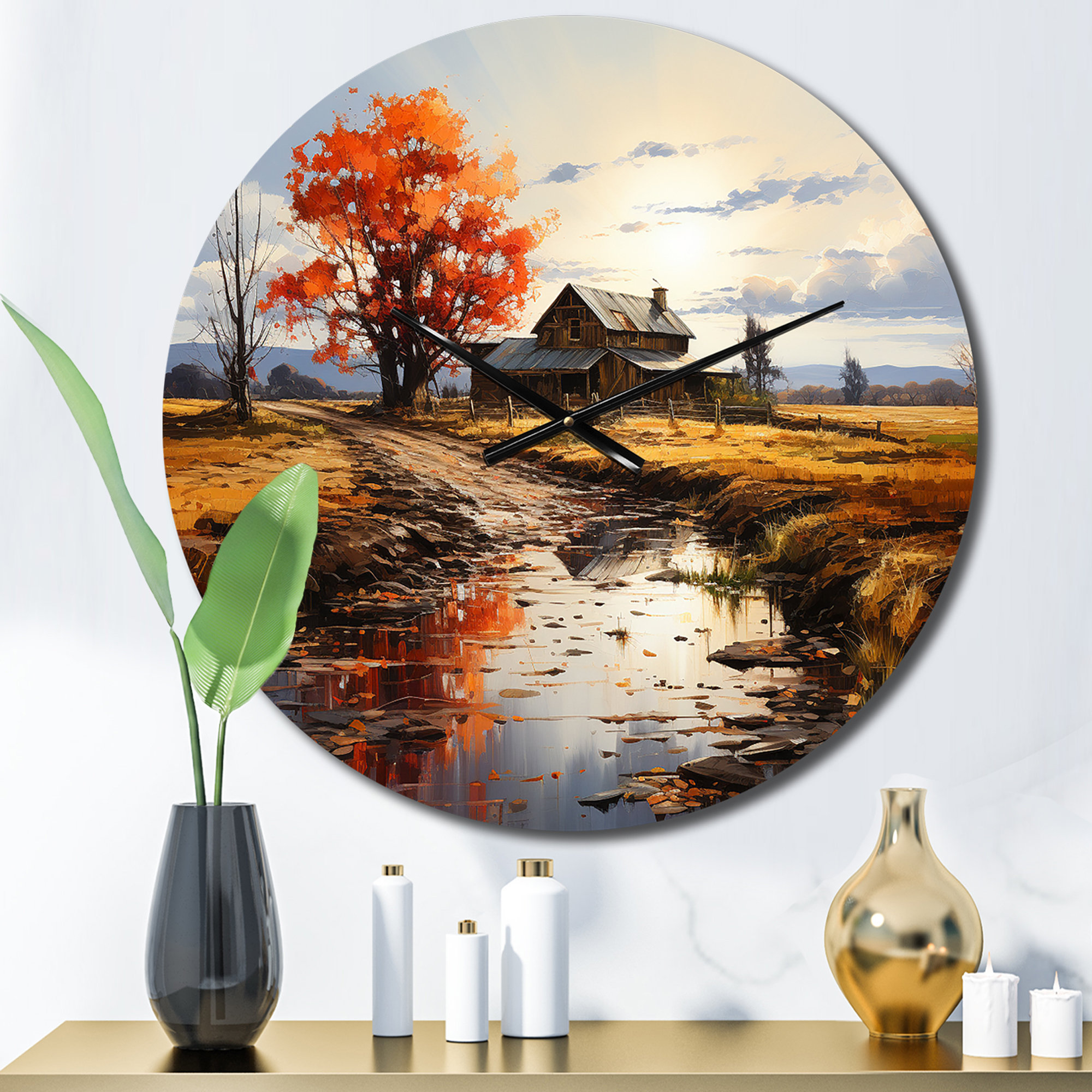 Design Art Barns Autumn Horizons I Metal Wall Clock | Wayfair