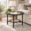 Table basse 31,5 pouces en forme de pétale avec plateau en verre craquelé et tablette en rotin