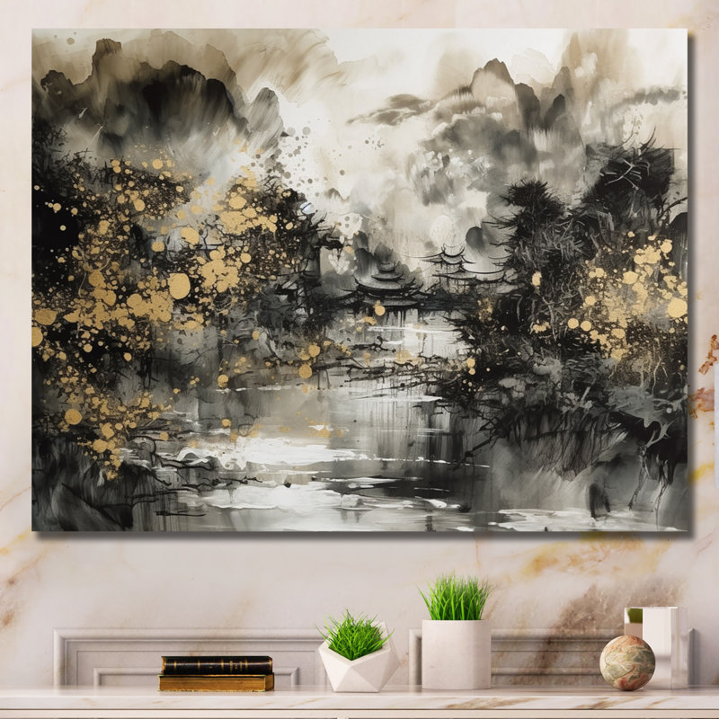 Telluride marbré paysage japonais I, H 34 po x l 44 po x P 1,5 po, Toile tendue