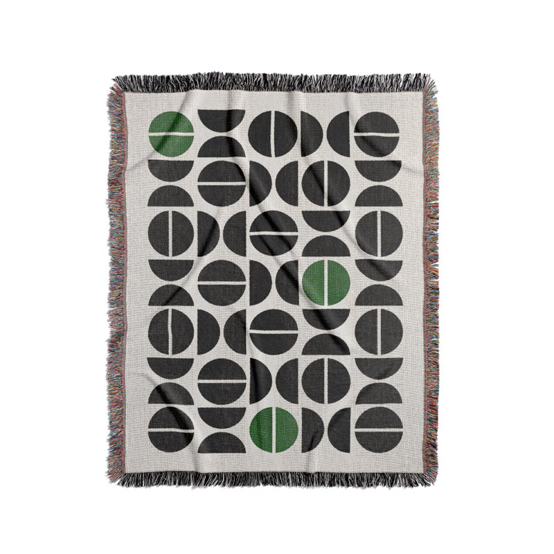 Jeté en mélange de coton Barro, L 70 po x l 50 po, Vert / noir / blanc cassé