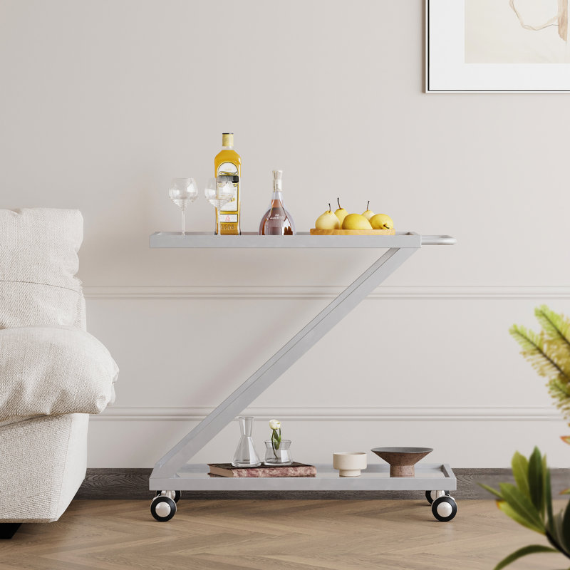 Chariot-bar avec plateau en verre et métal