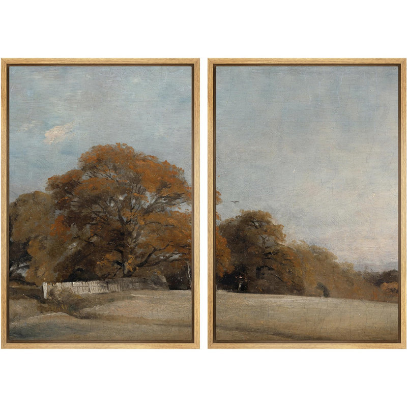 «Autumnal Oak Majesty Rustic Landscape», 2 pièces sur toile, H 24 po x l 32 po, Naturel