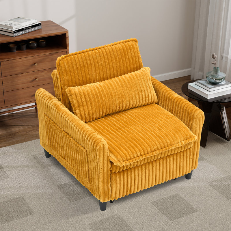 Chaise longue, fauteuil et fauteuil en velours côtelé Accent, Jaune