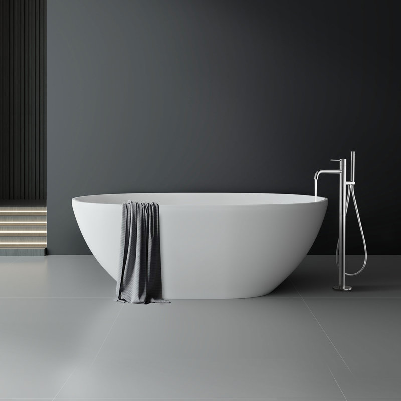 61'' x 29'' Freestanding Soaking Solid Surface Bathtub, White