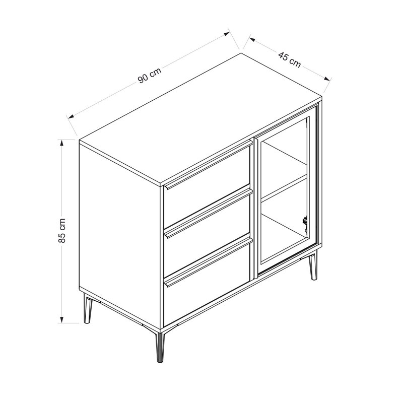 Oded 90cm W 3 - Drawer Chest of Drawers, Black/Oak