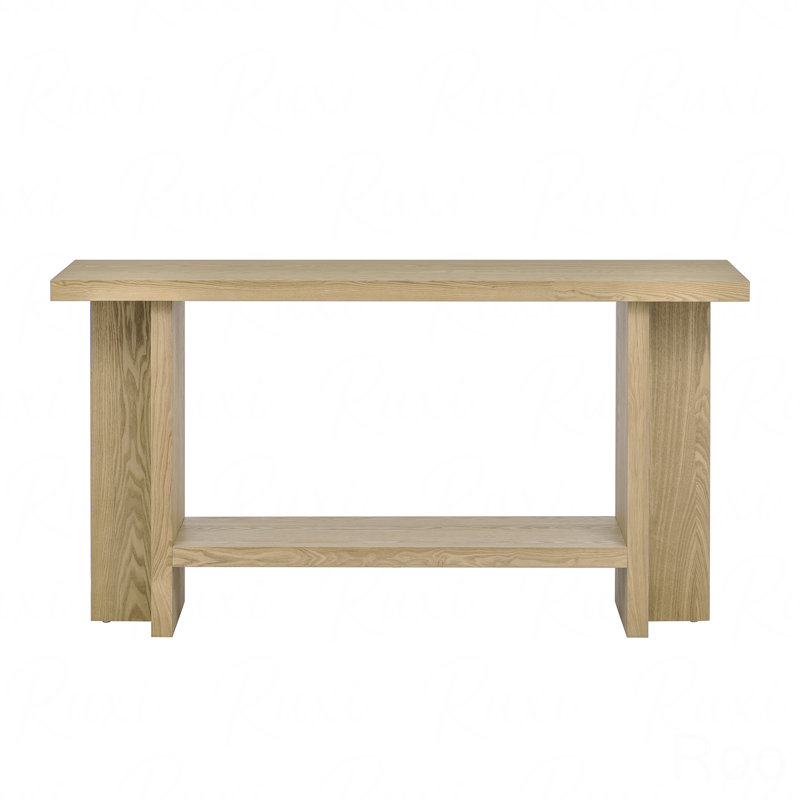 60" Console Table, With Ash Veneer Minimalist Entryway Table With T-Shaped Legs And Holds Up To 120Lbs, Sofa Table With Large Display Top And Bottom Shelf For Living Room, Hallway, Foyer