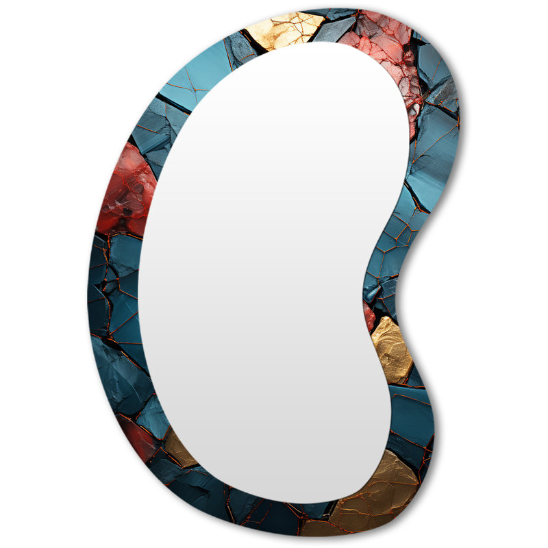 Grand miroir mural bleu et rouge Elegance I - Abstract Marble, 31 po x 22 po