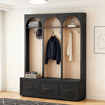 Arched Hall Tree With Hooks And Coat Rack & 3 Drawers
