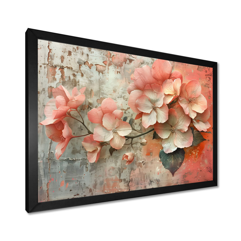 Rose et gris, hortensia, campagne charmante II, impression d'art mural hortensia, Toile tendue, H 12 po x l 20 po