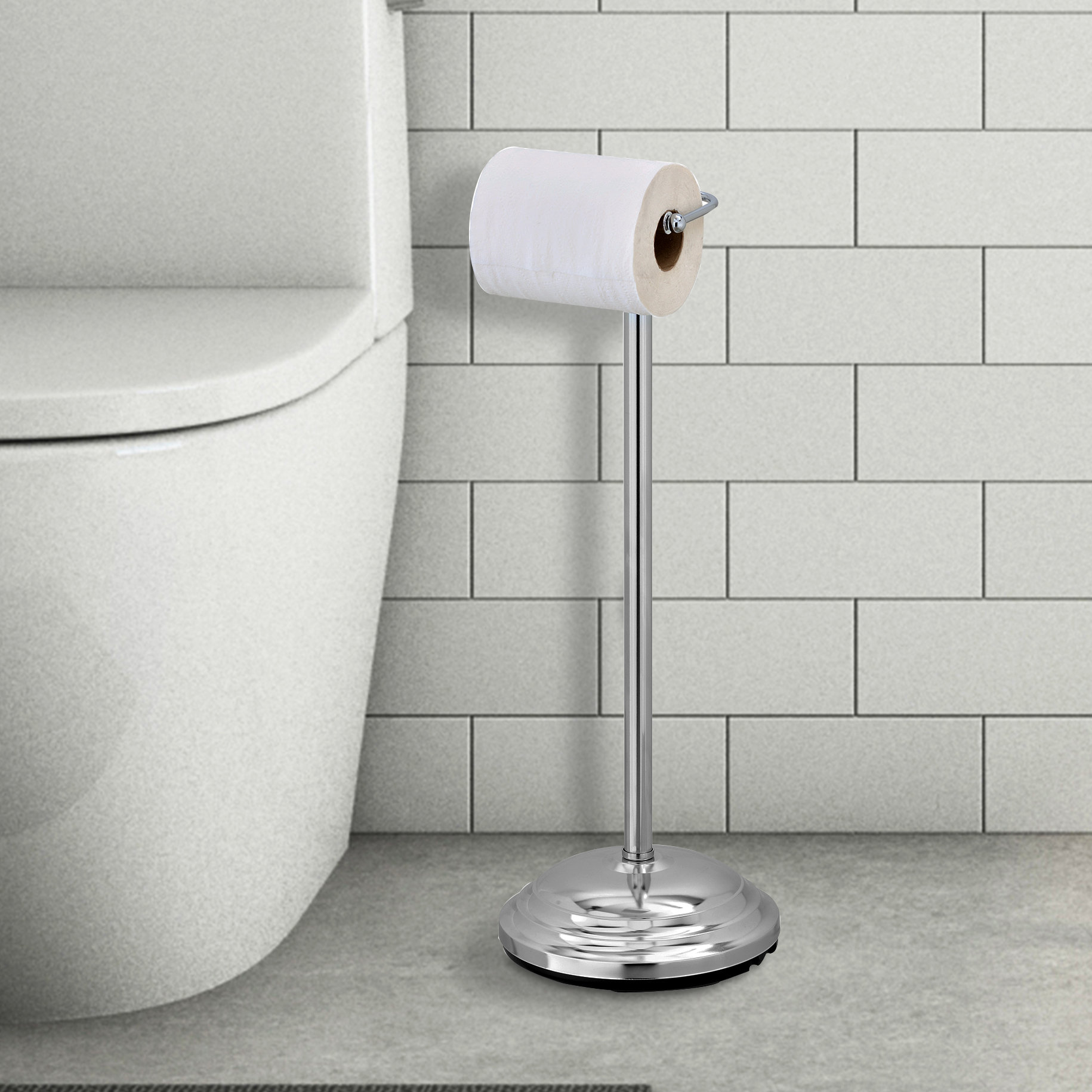 Evideco Metal Bathroom Freestanding Toilet Tissue Paper Roll Holder Reserve 4 Rolls, Silver