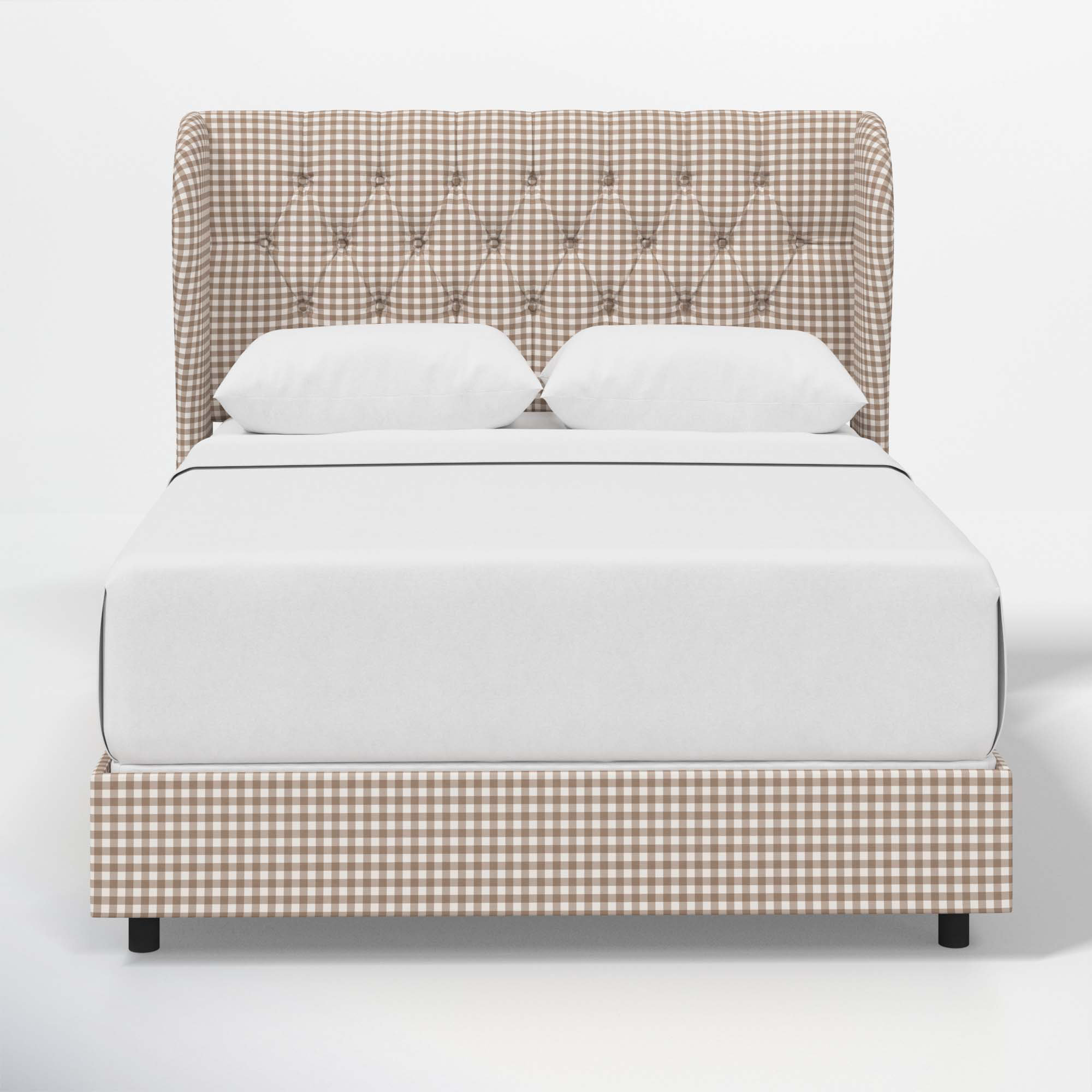 Tomey Upholstered Wingback Bed, Twin, Classic Gingham Tan